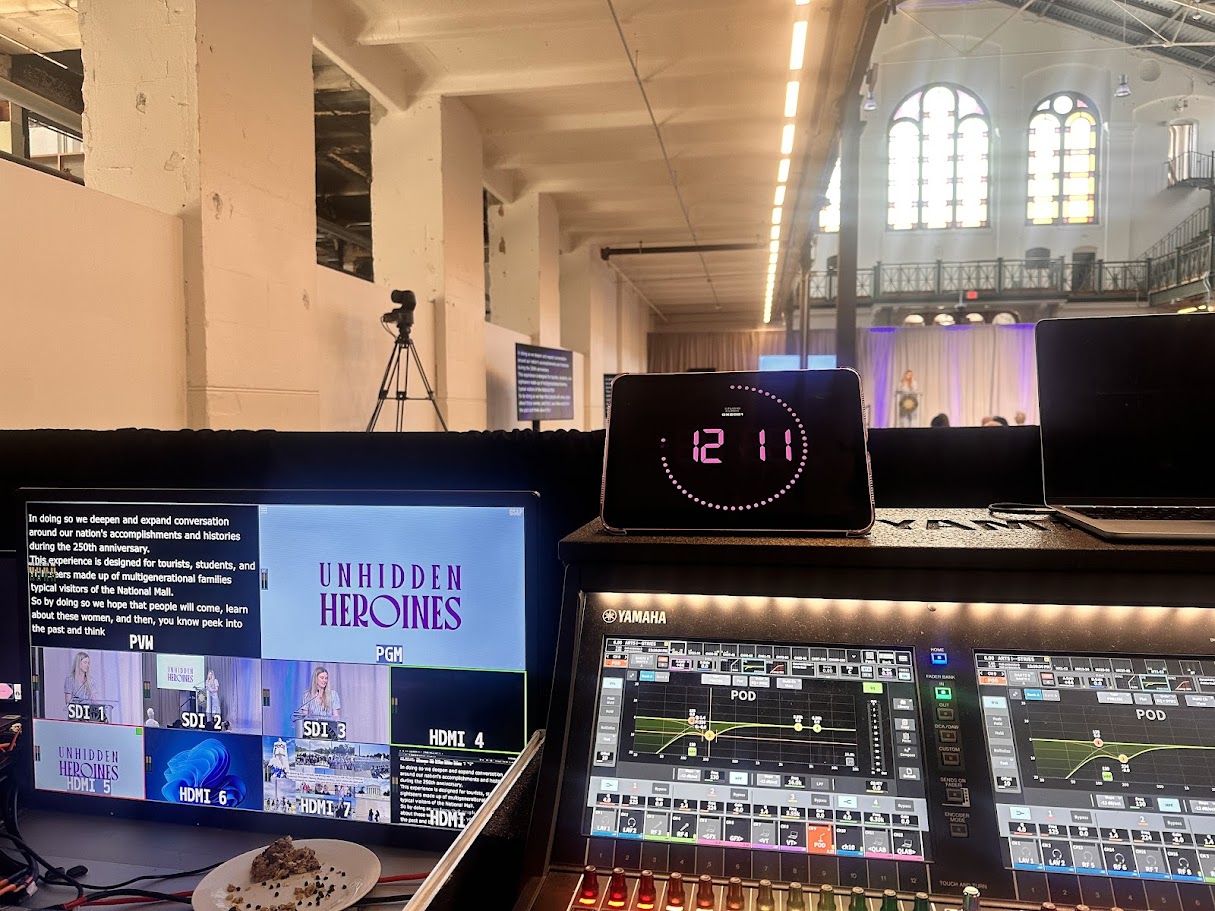 Yamaha mixing console and multiviewer set up and dialed in at an event venue